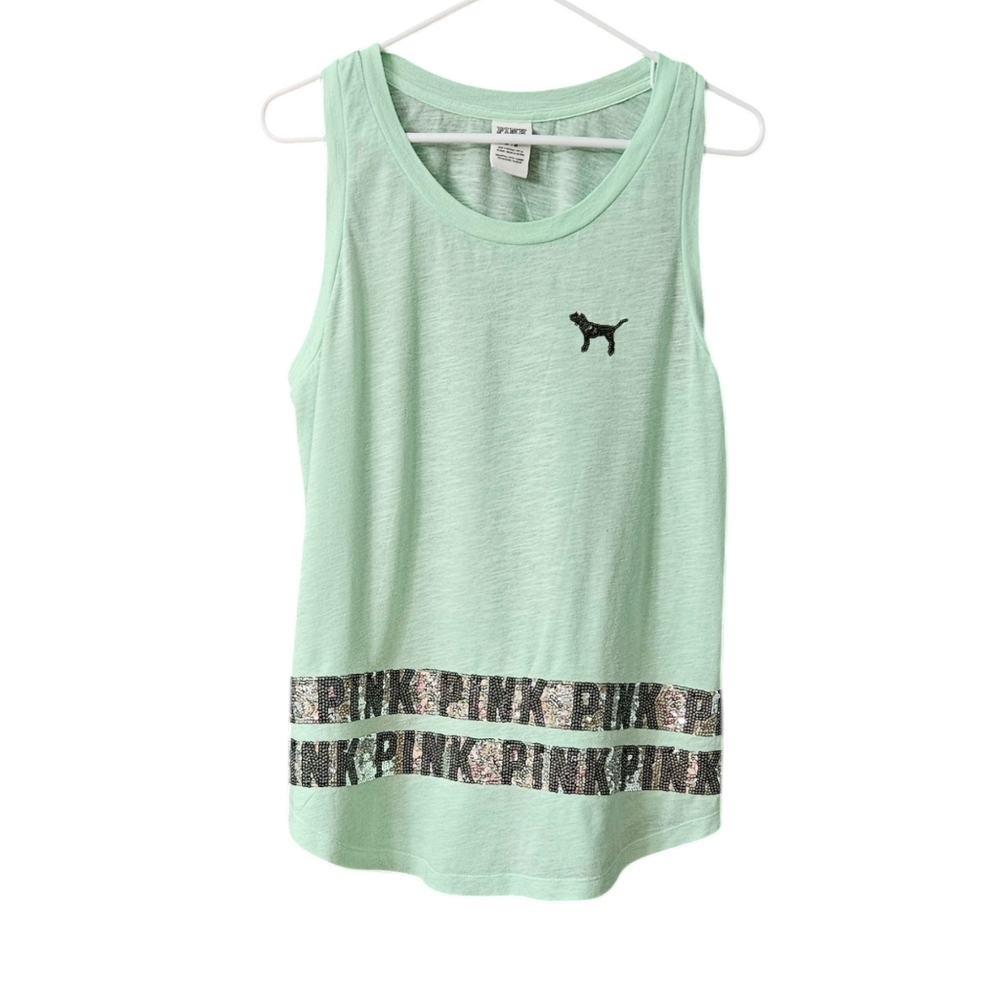 PINK Victoria's Secret Tank Top Size Medium Sequins Mint Green